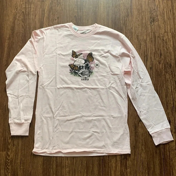 Vans Pink Skull Skutterfly T-Shirt LS Medium NWT - Picture 2 of 7